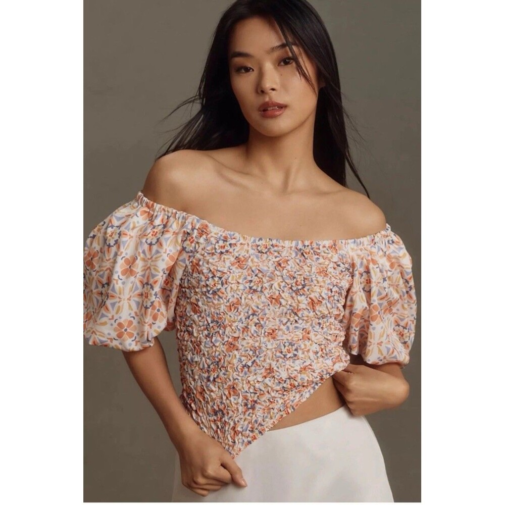 Dolan Off The Shoulder Textured Balloon Sleeve Top Women XL Cottagecore Floral